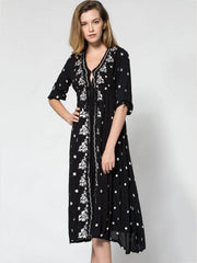Simple Embroidered V-neck Maxi Dress