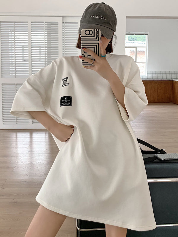 Printed Half Sleeves Loose Round Neck T-shirt Dress