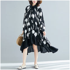 Printed Ruffle Shirt Midi Dress