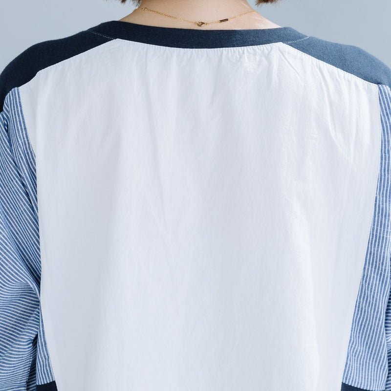 Long-Sleeved Stitching Button-Decorated Blouses Shirts Top