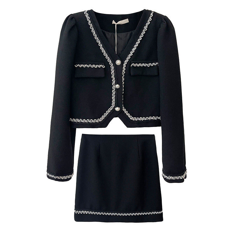Casual Solid Color Short Blazer And Mini Dress Suit