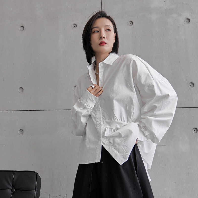 Loose Irregular Solid Color Long Sleeve Shirt