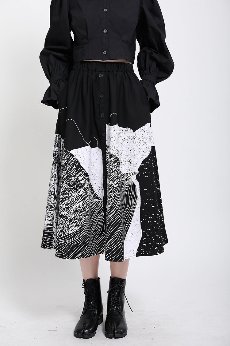 Women Loose Slim Print Skirt