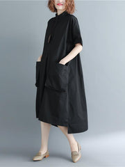 Casual Black Shirt Long Dress