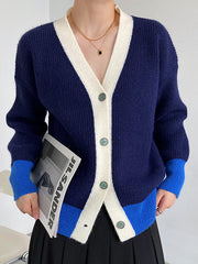 Knit Contrast Color Loose Sweater Coat