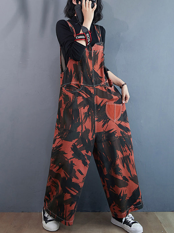 Retro Abstract Printed Wide-Leg Jumpsuit