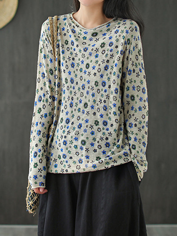 Retro Loose Round Neck Floral Sweater