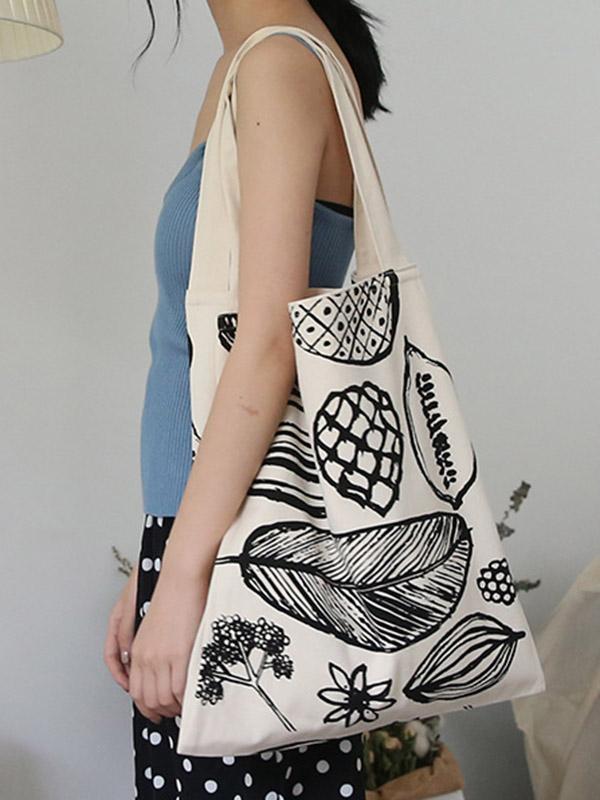 Simple Printed Big Leaf Canvas Bag