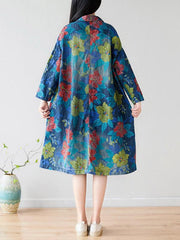Loose Vintage Printed Single-Breasted Long Shirt