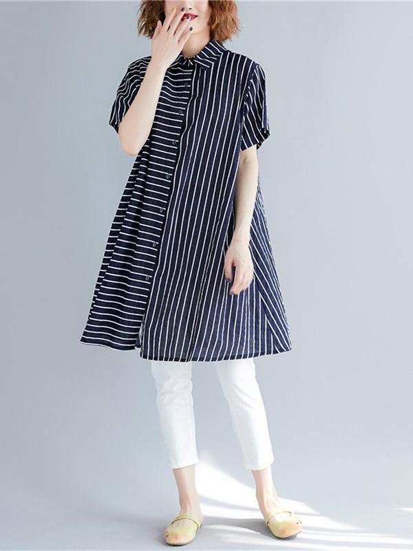 Loose Asymmetric Vintage Stripe Shirt