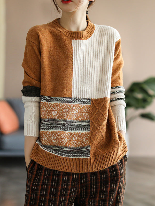 Vintage Loose Patchwork Casual Sweater