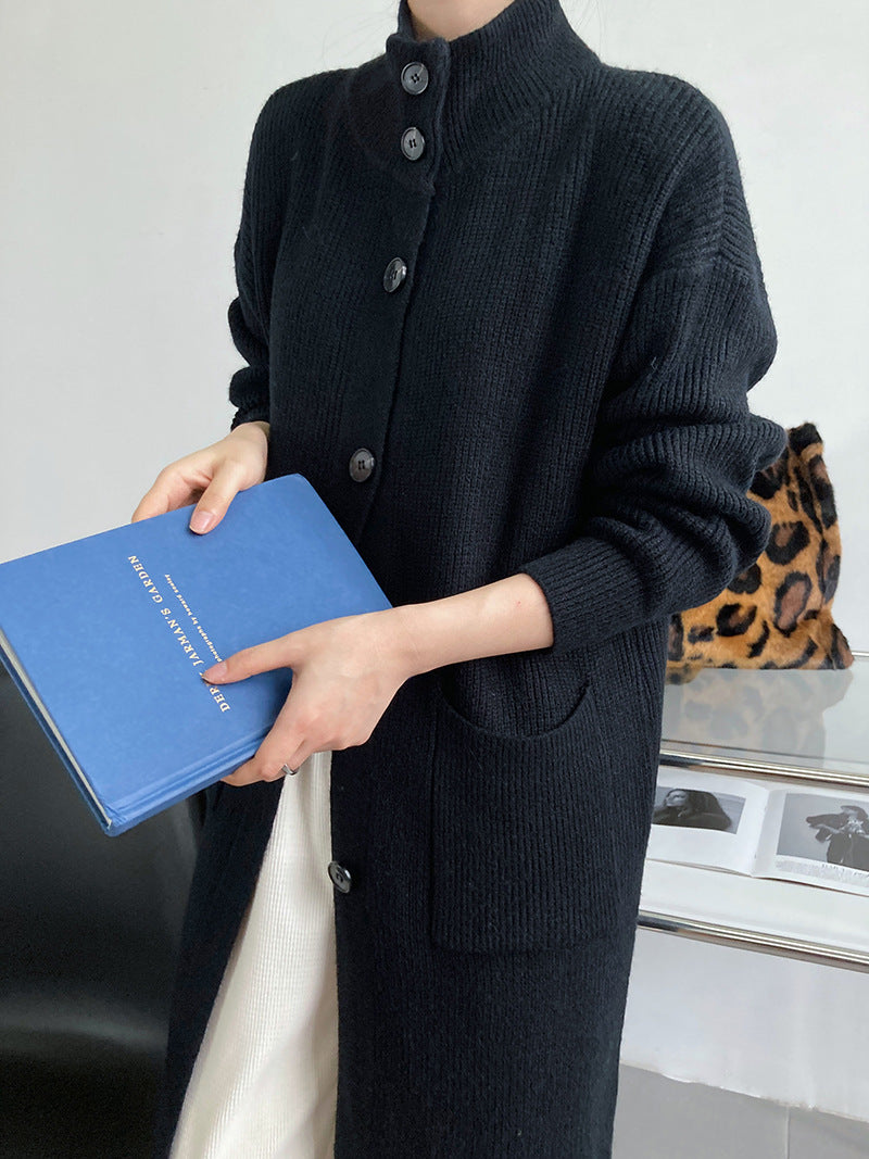 Retro Solid Thicken Knitted Midi Outwear