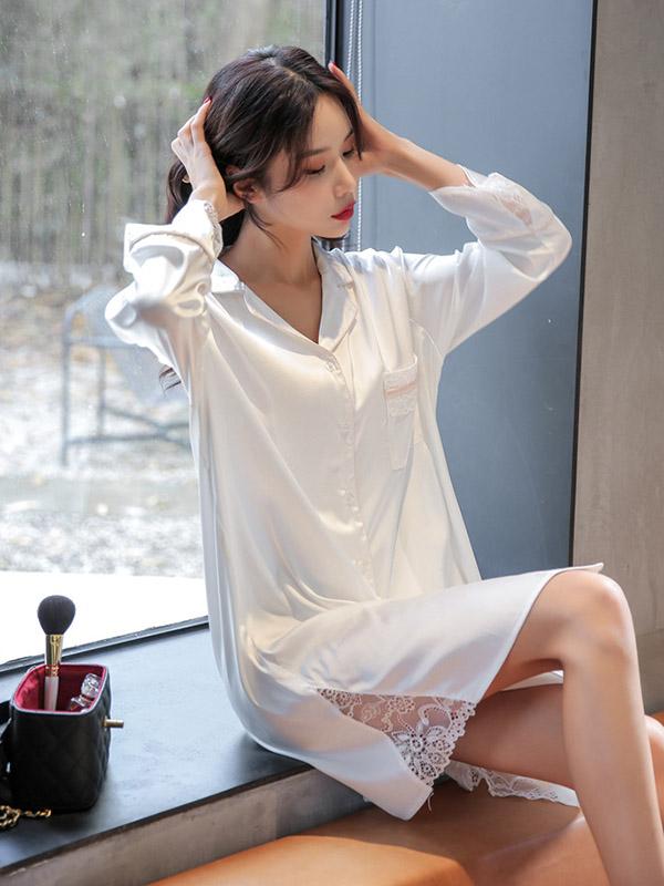 Lace Splicing Loose Comfortable Shirt Pajamas