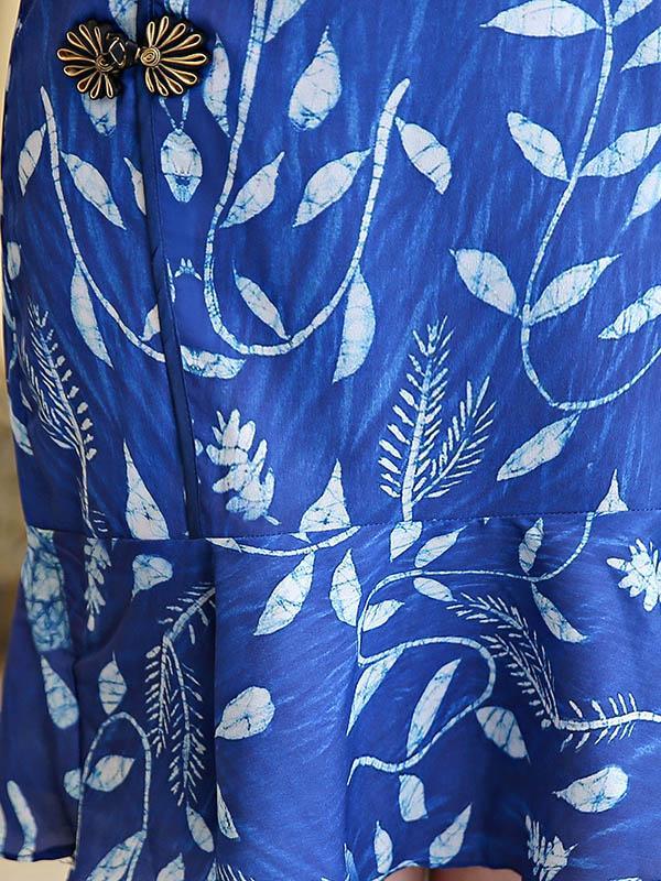 New Blue Chiffon Mermaid Short Cheongsam