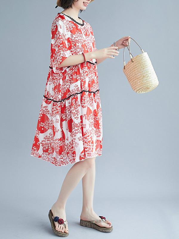 Loose Print Chiffon Dress