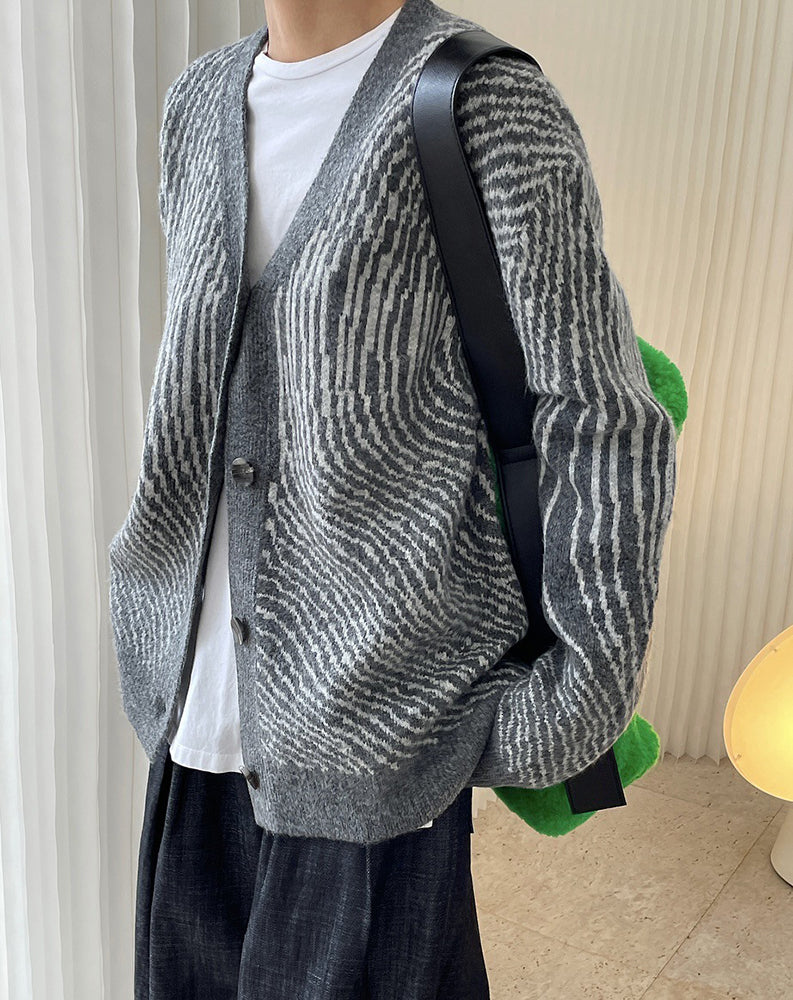 Vintage Abstract Pattern V-Neck Sweater Cardigan