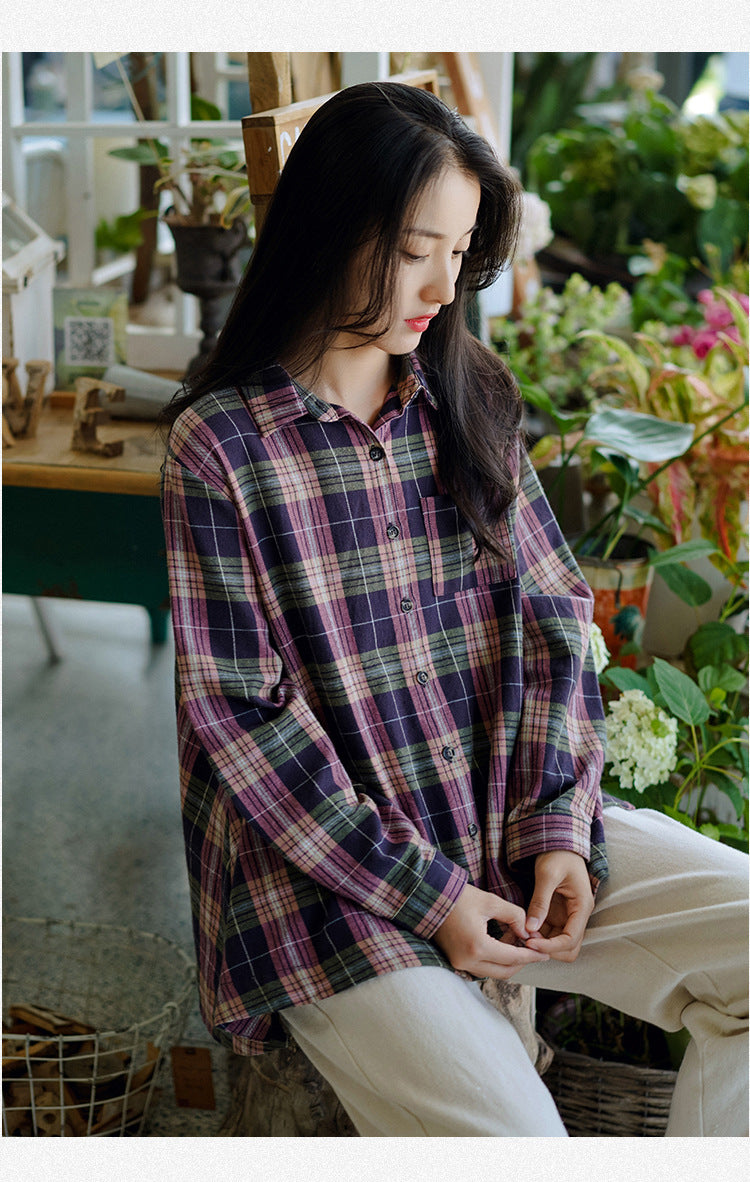 Women Plaid Loose Retro Shirt