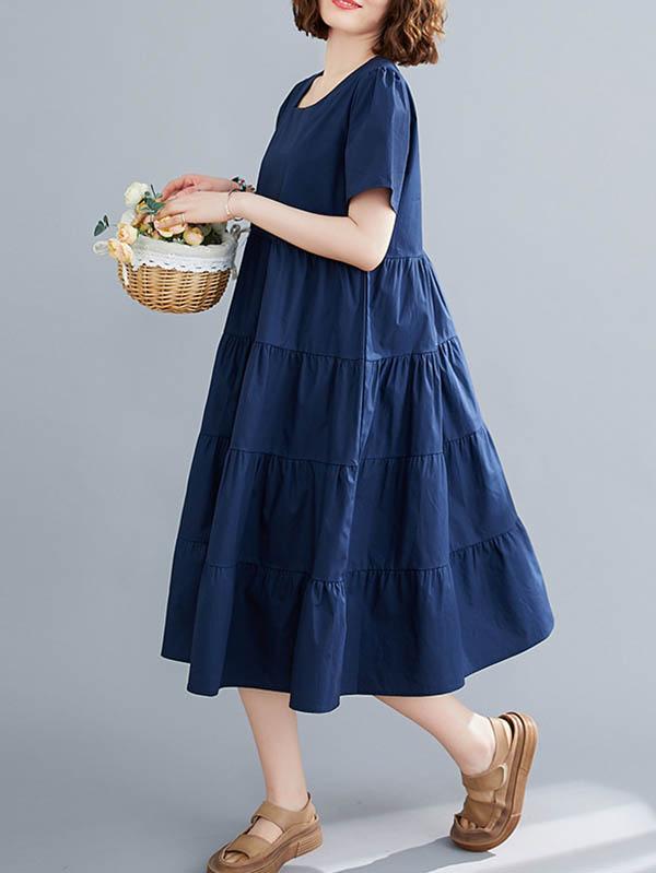 Original Solid Round-Neck Dress