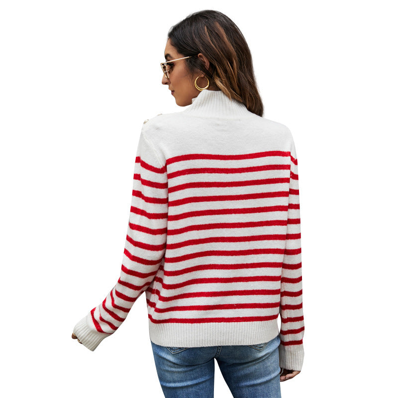 Casual Striped Stand Collar Sweater