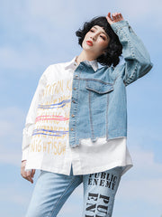 Stitched Denim Loose Shirt