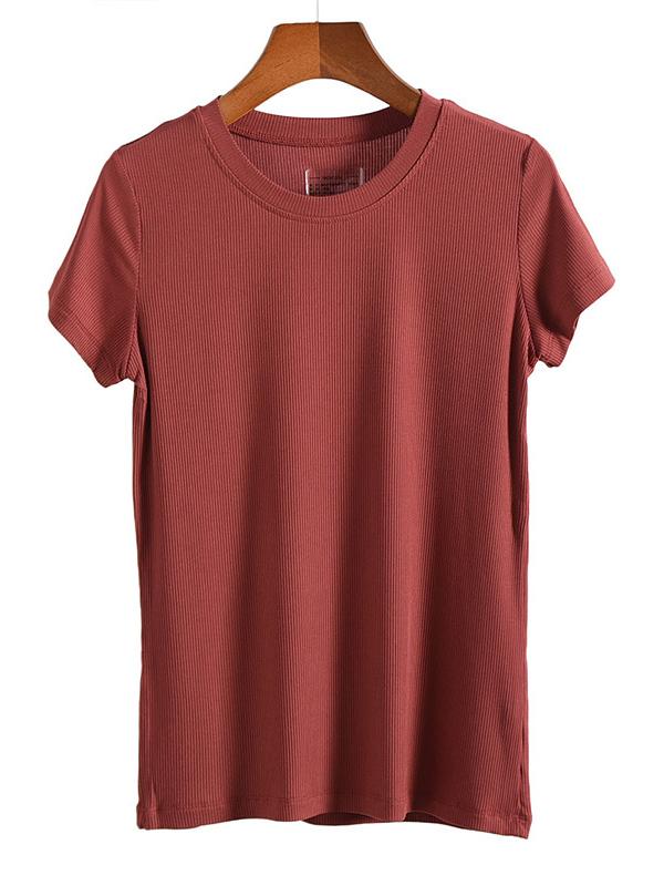 Solid Color Round Neck T-Shirt