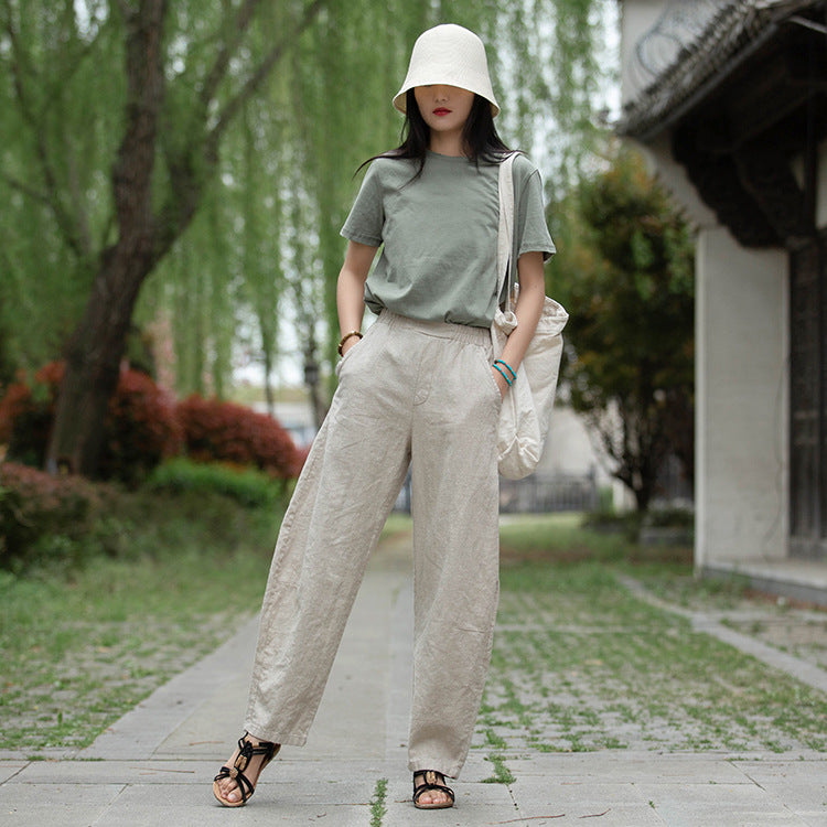 Retro Wide-Leg Pants With Elastic Waist