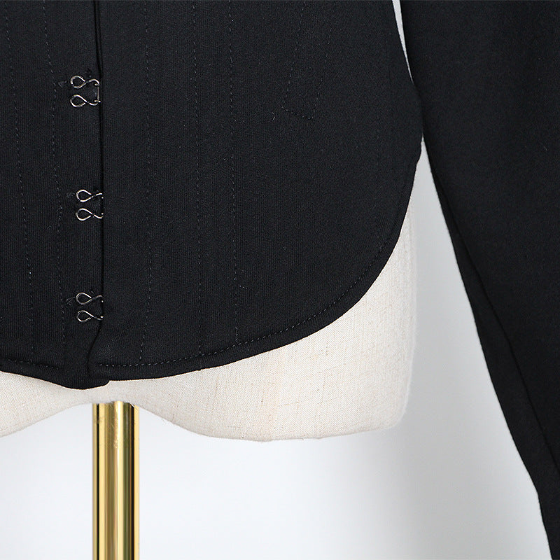 Tight-Fitting Hook Button Long-Sleeved Hoodie Sweatshirt