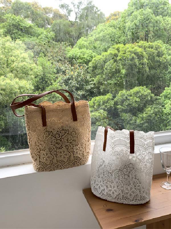 Solid Color Laced Bucket Bag