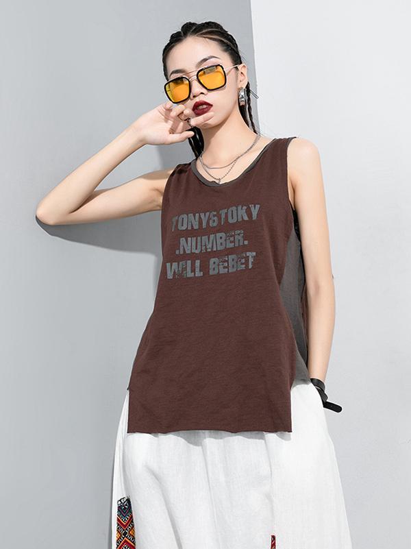 Printed Cropped Sleeveless Round Neck T-Shirt