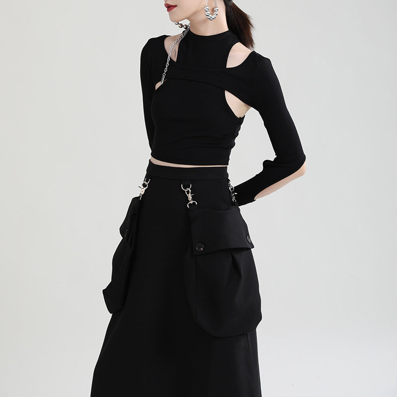 Hollow Cut Short T-Shirt Women's Slim Top