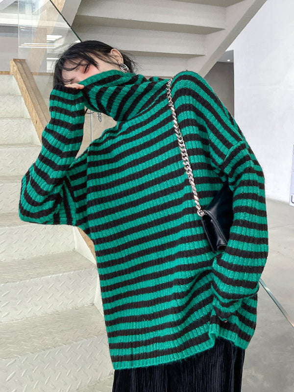 Urban Loose Striped High-Neck Sweater