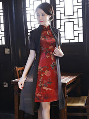 Two Pieces Flower Print Split-side Short Cheongsam