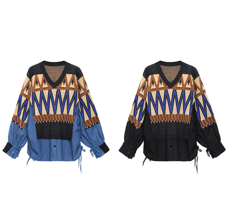 Urban Loose Splicing Denim Sweatshirt