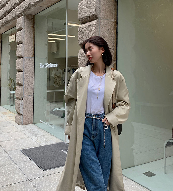 Ladies Solid Color Casual Long  Coat