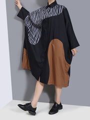 Long Sleeves Split-Joint Contrast Coloe Maxi Dress