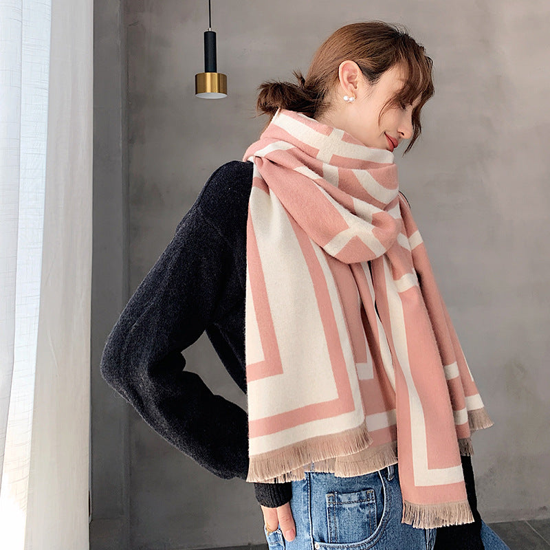 All-Match Imitated Cashmere Striped Scarf