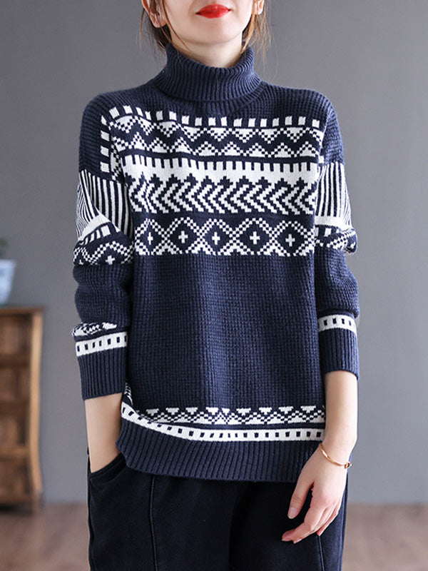 Vintage High Neck Crochet Knitted Sweater