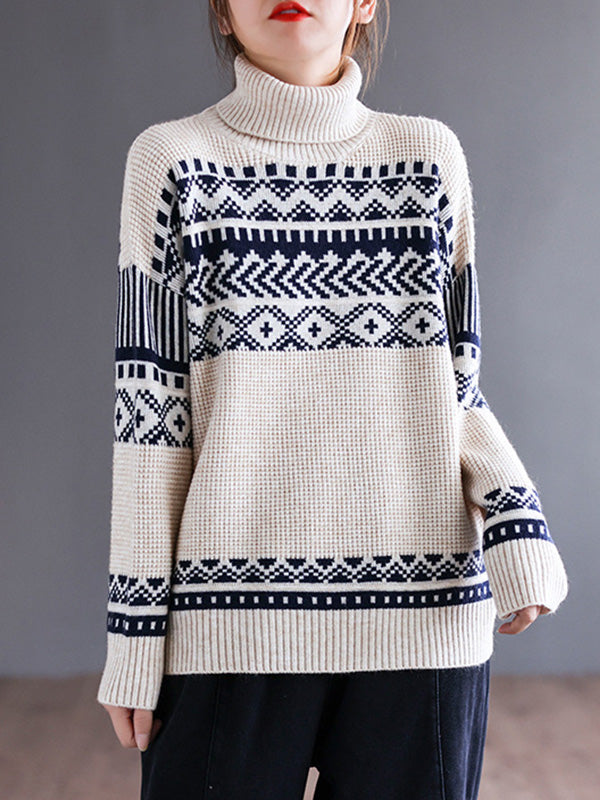 Vintage High Neck Crochet Knitted Sweater