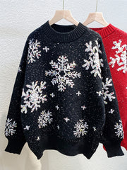 Christmas Snowflake Jacquard Round Neck Sweater