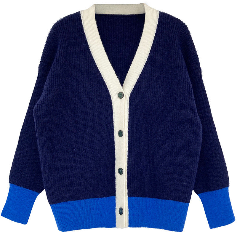 Knit Contrast Color Loose Sweater Coat