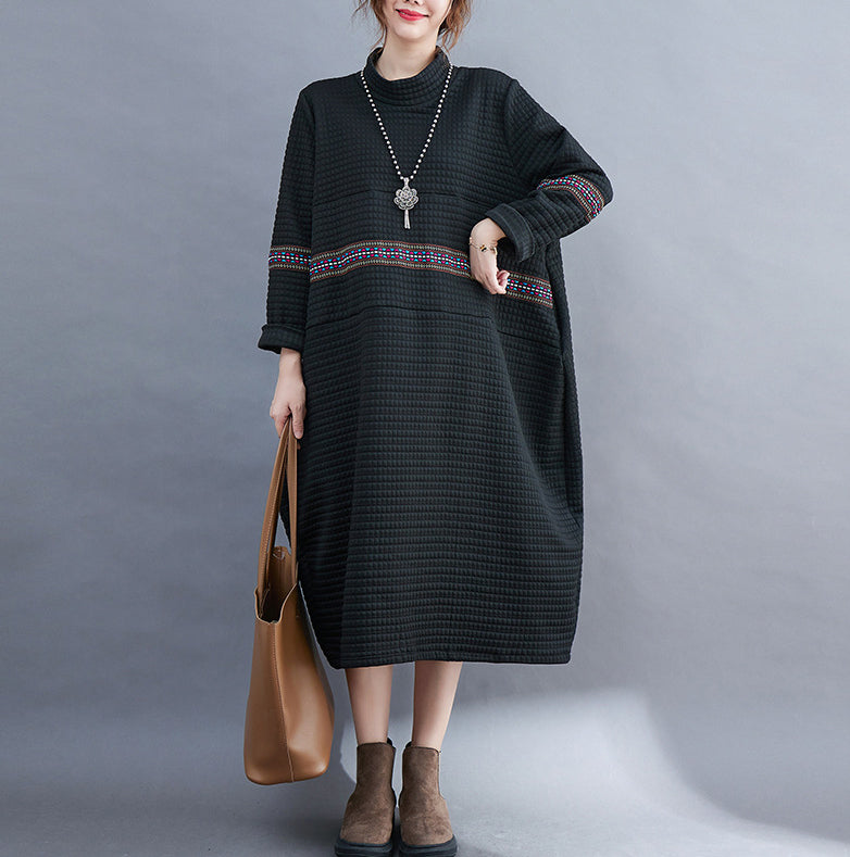 Large Size High Neck Loose Casual Midi Dress