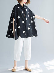 Loose Plus Size Polka-Dot Batwing Sleeve Shirt