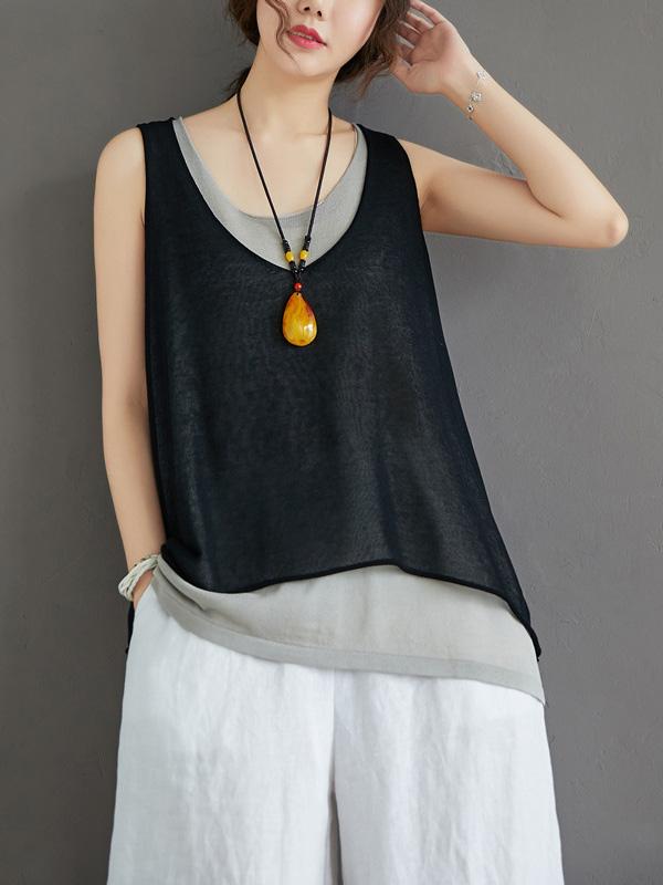 False Two Sleeveless Round Neck Knit Vest