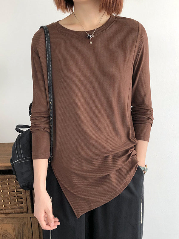 Solid Color Loose Top Slit T-Shirt