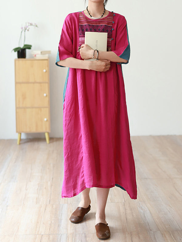 Embroidered Retro Loose Casual A-Line Maxi Dress