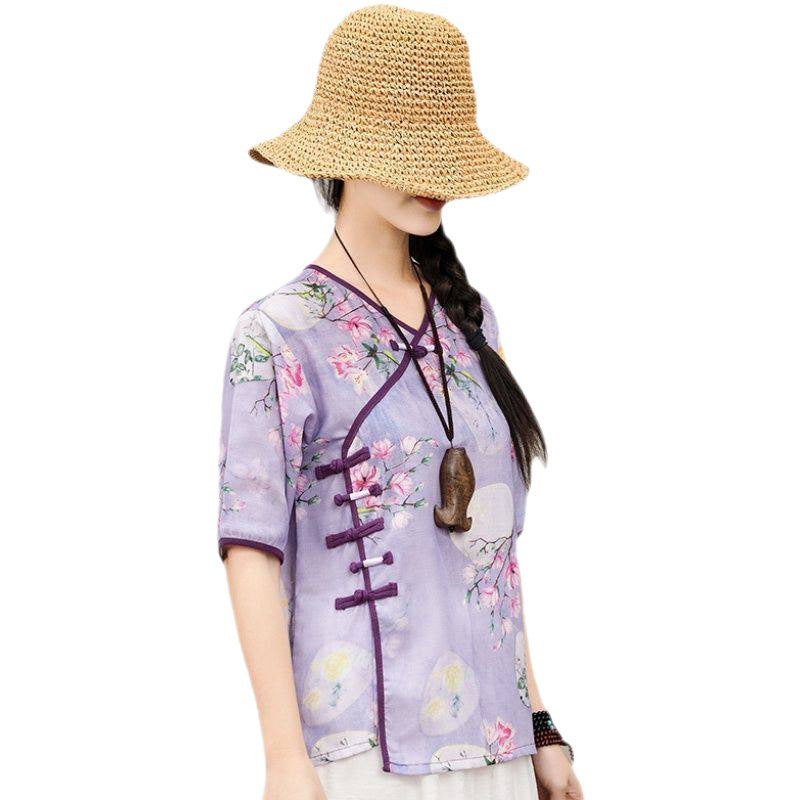 Retro Slouchy Plate Button Irregular T-Shirt