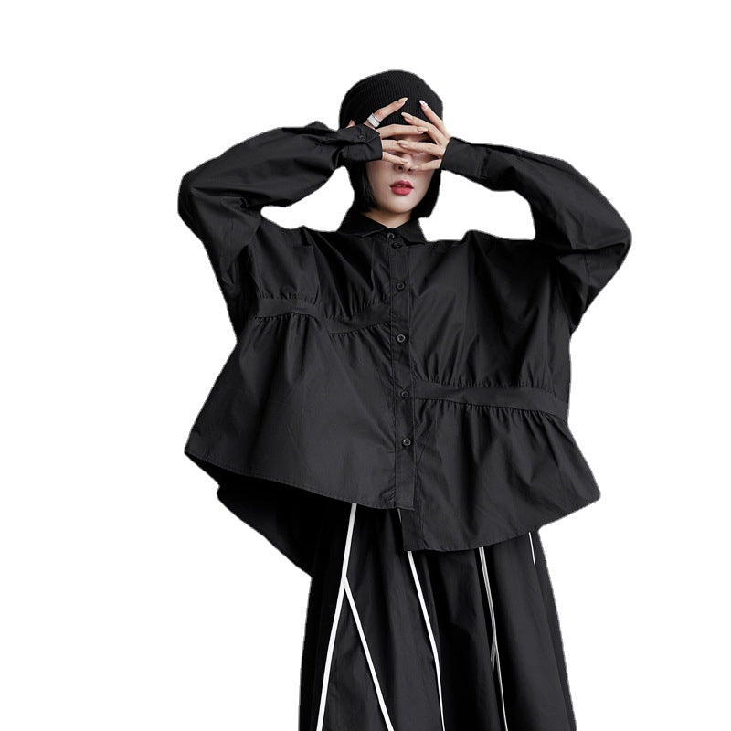 Loose Irregular Solid Color Long Sleeve Shirt