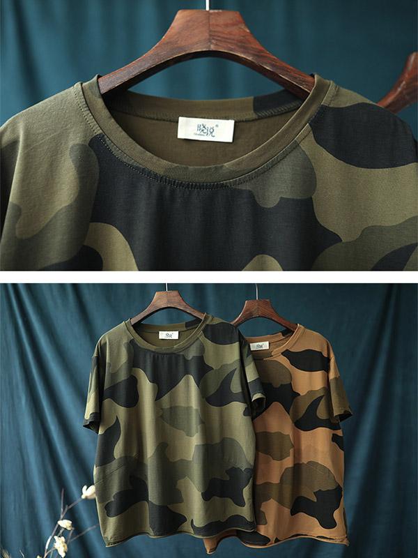 Loose Camouflage Cotton T-Shirts