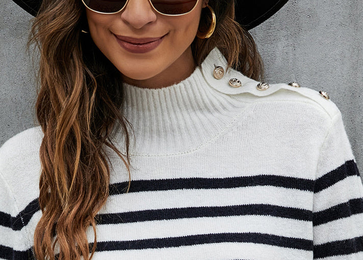 Casual Striped Stand Collar Sweater