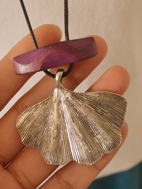 Vintage Silver Ginkgo Leaf Long Necklace